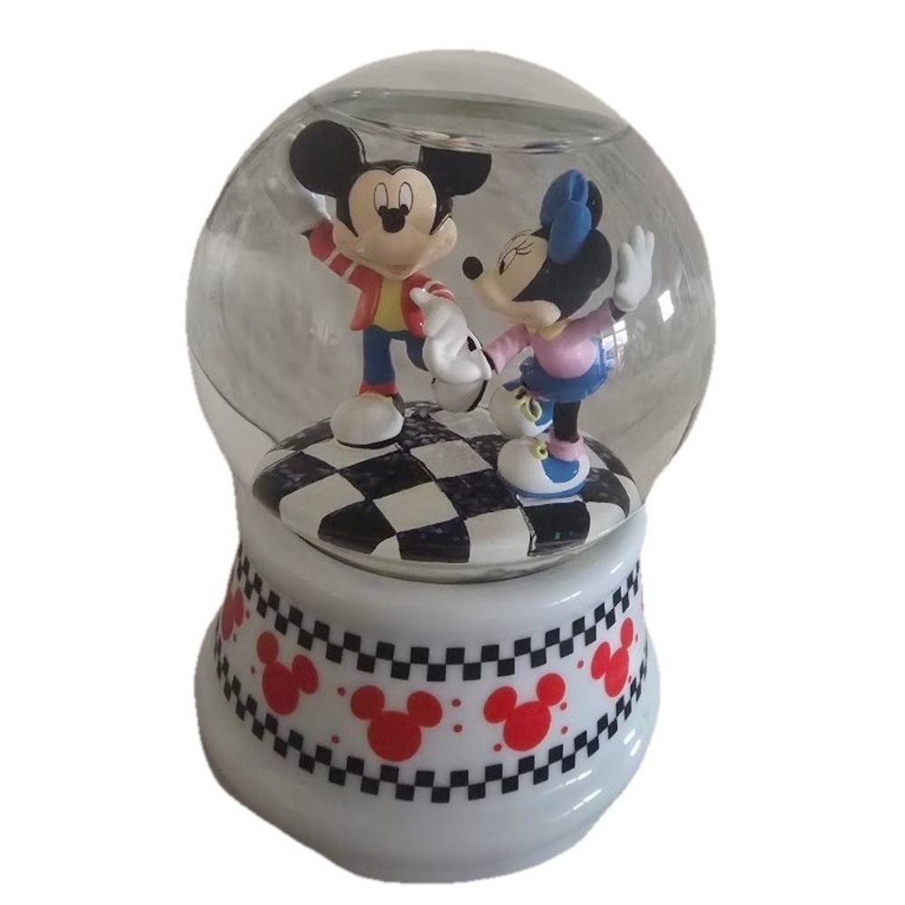 Disney Snow Globe Mickey Minnie Rock Around the Clock Enesco 1981 Vintage